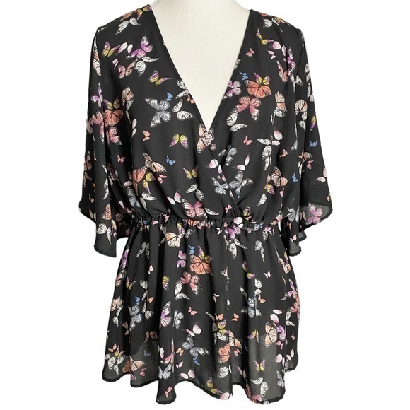 Torrid Butterfly Print Lily Babydoll Georgette Surplice Blouse - Picture 1 of 15
